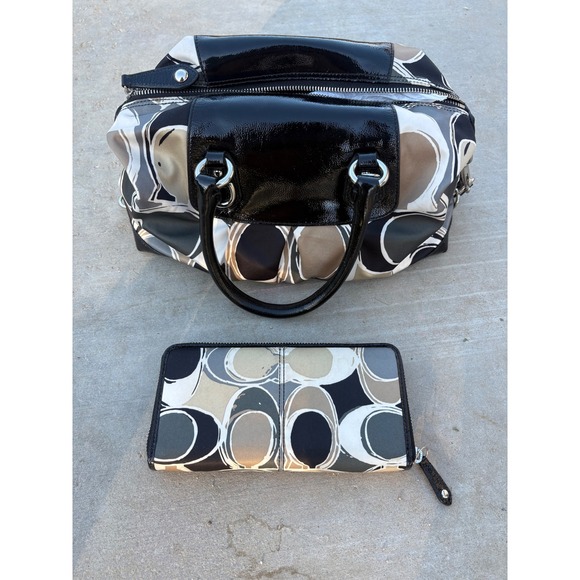 Coach Ashley Satchel and Wallet Set Grey Black Abstract F17650 - Picture 2 of 7